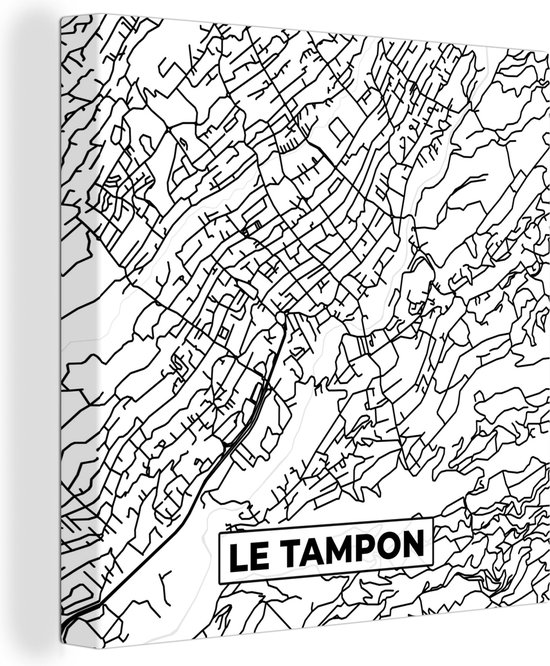 Canvas Schilderij Stadskaart - Plattegrond - Kaart - Frankrijk - Le Tampon - Zwart wit - 90x90 cm - Wanddecoratie