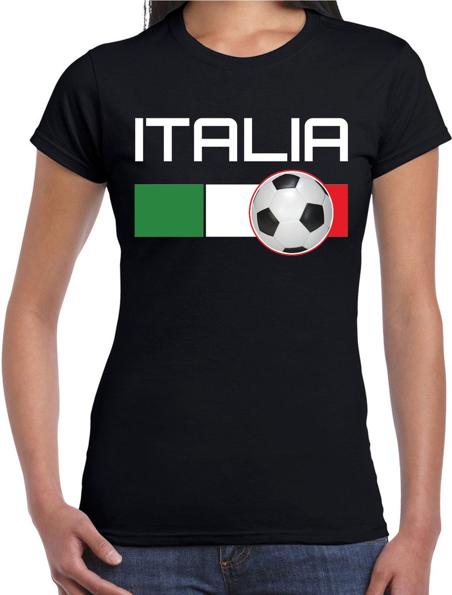Italia / Italie voetbal / landen t-shirt met voetbal en Italiaanse vlag - zwart - dames - Italie landen shirt / kleding - EK / WK / Voetbal shirts XS
