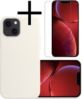 Hoes Geschikt voor iPhone 13 Mini Hoesje Cover Siliconen Back Case Hoes Met Screenprotector - Wit
