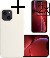 Hoes Geschikt voor iPhone 13 Mini Hoesje Cover Siliconen Back Case Hoes Met 2x Screenprotector - Wit