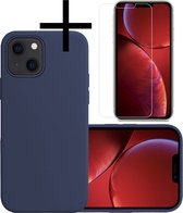 Hoes Geschikt voor iPhone 13 Pro Max Hoesje Cover Siliconen Back Case Hoes Met Screenprotector - Donkerblauw