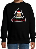 Dieren kersttrui leeuw zwart kinderen - Foute leeuwen kerstsweater jongen/ meisjes - Kerst outfit dieren liefhebber 134/146