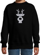 Rendier hoofd Kerstsweater - zwart met zilveren glitter bedrukking - kinderen - Kersttruien / Kerst outfit 98/104