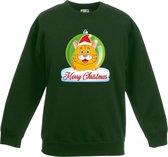 Kersttrui Merry Christmas oranje kat / poes kerstbal groen jongens en meisjes - Kerstruien kind 152/164