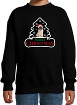 Dieren kersttrui mopshond zwart kinderen - Foute honden kerstsweater jongen/ meisjes - Kerst outfit dieren liefhebber 98/104