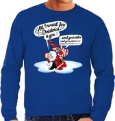 Foute Kersttrui / sweater - Zingende kerstman met gitaar / All I Want For Christmas - blauw voor heren - kerstkleding / kerst outfit XXL