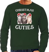 Kitten Kerstsweater / Kerst trui Christmas cuties groen voor heren - Kerstkleding / Christmas outfit L