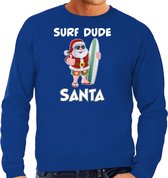 Surf dude Santa fun Kerstsweater / Kerst trui blauw voor heren - Kerstkleding / Christmas outfit M