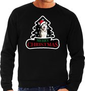 Dieren kersttrui husky zwart heren - Foute honden kerstsweater - Kerst outfit dieren liefhebber S