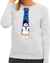 Foute kersttrui / sweater stropdas met sneeuwpop print grijs voor dames XS