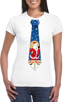 Foute Kerst t-shirt stropdas met kerstman print wit voor dames M