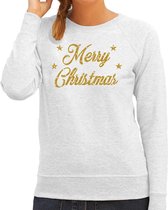 Foute Kersttrui / sweater - Merry Christmas - goud / glitter - grijs - dames - kerstkleding / kerst outfit XS