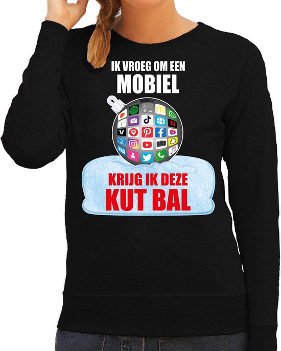 Kut Kerstbal sweater / foute Kersttrui Ik vroeg om een mobiel krijg ik deze kut bal zwart voor dames - Kerstkleding L