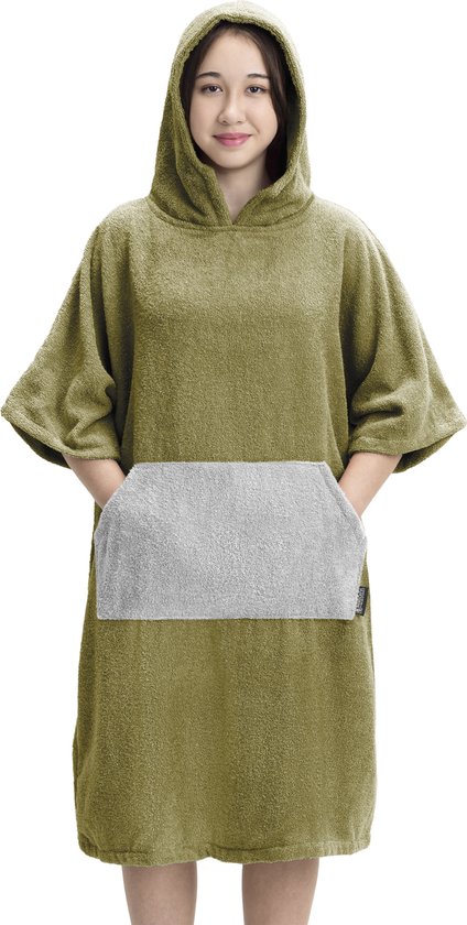 Poncho en tissu éponge HOMELEVEL pour enfants - Poncho de bain pour garçons et filles - Avec capuche et poche kangourou - Poncho de plage 100% coton