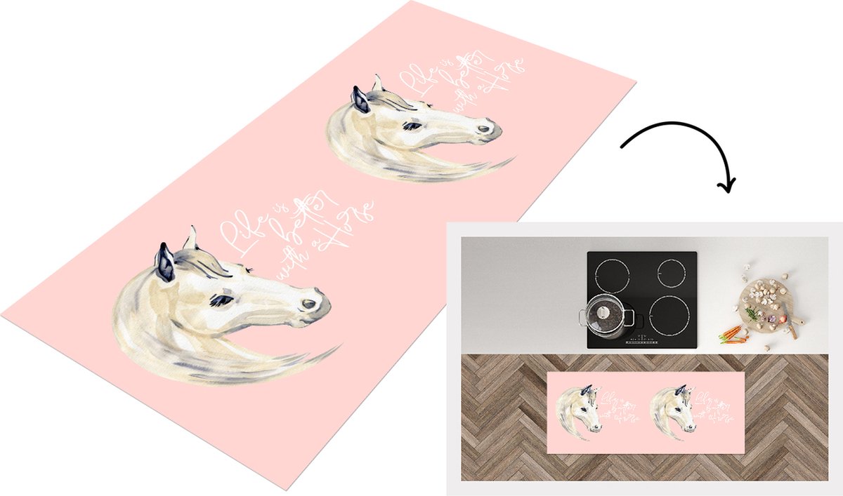 KitchenYeah Keukenloper - Loper keuken - Quotes - Paard - Life is better with a horse - Spreuken - 120x50 cm - Keukenloper vinyl Multicolor