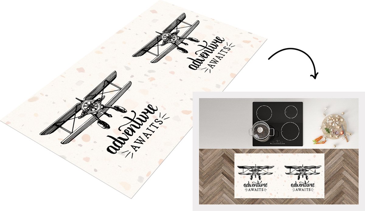 KitchenYeah Keukenloper - Loper keuken - Spreuken - Quotes - Adventure awaits - Reizen - 120x60 cm - Keukenloper vinyl Multicolor