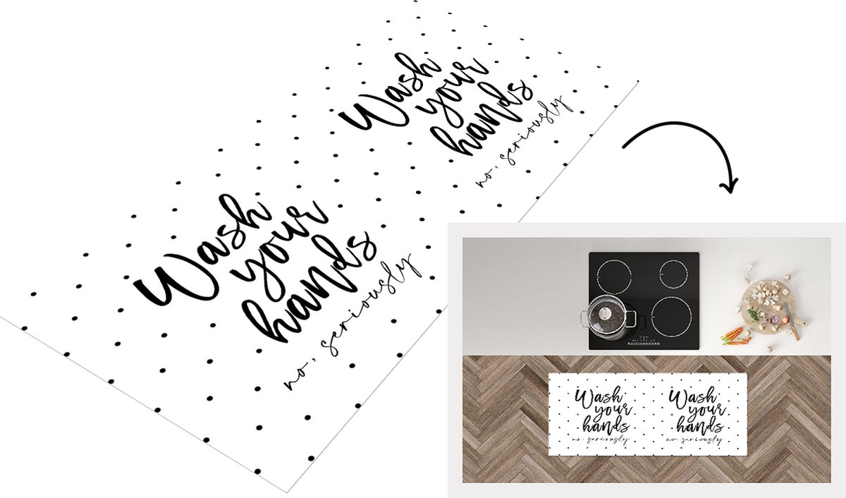 KitchenYeah Keukenloper - Loper keuken - Spreuken - Quotes - Wash your hands no seriously - Handen - 120x50 cm - Keukenloper vinyl Multicolor