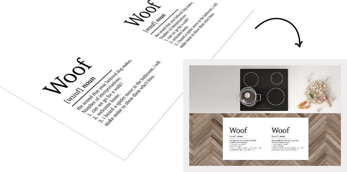 KitchenYeah Keukenloper - Loper keuken - Spreuken - Woof - Woordenboek - Quotes - Honden - Woef definitie - 120x60 cm - Keukenloper vinyl Multicolor
