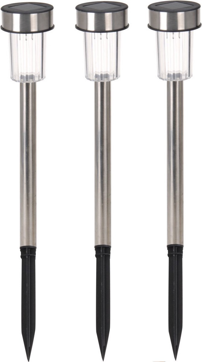 Pro Garden buitenlampen/tuinlampen - 8x - RVS koel wit - solar verlichting - 36 cm - prik spotjes