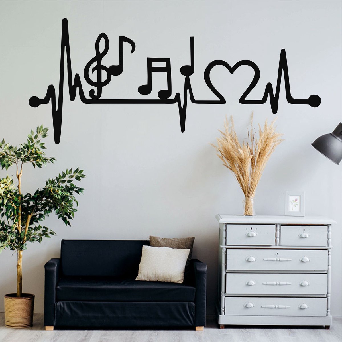 Wanddecoratie | Ekg Muziek  / Ekg Music | Metal - Wall Art | Muurdecoratie | Woonkamer |Zwart| 60x26cm