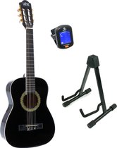 LaPaz 002 BK klassieke gitaar 1/2-formaat zwart + statief + stemapparaat