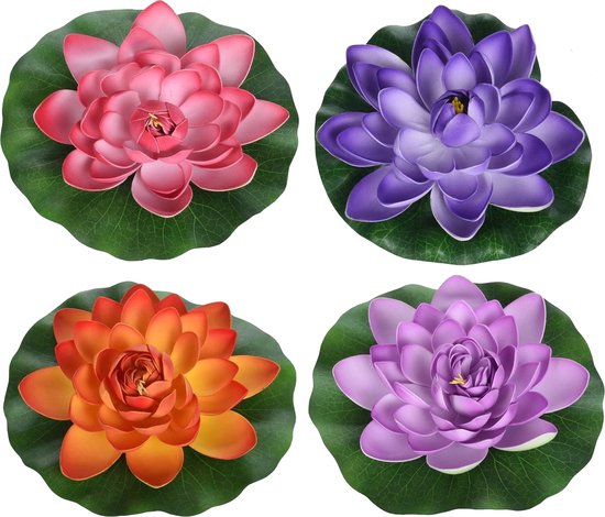 4x Fleurs de nénuphar artificielles flottantes colorées 26 cm - Accessoires  de jardin... | bol.com