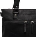 Zwarte lederen tas met twee ritsvakken aan de voorkant en het logo 'The Chesterfield Brand'.