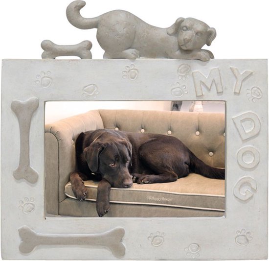 Happy-House Fotolijst MyDog met hond en botjes decoratie - wit / zandkleurig -21,5cm x 3,5cm x 21,5cm