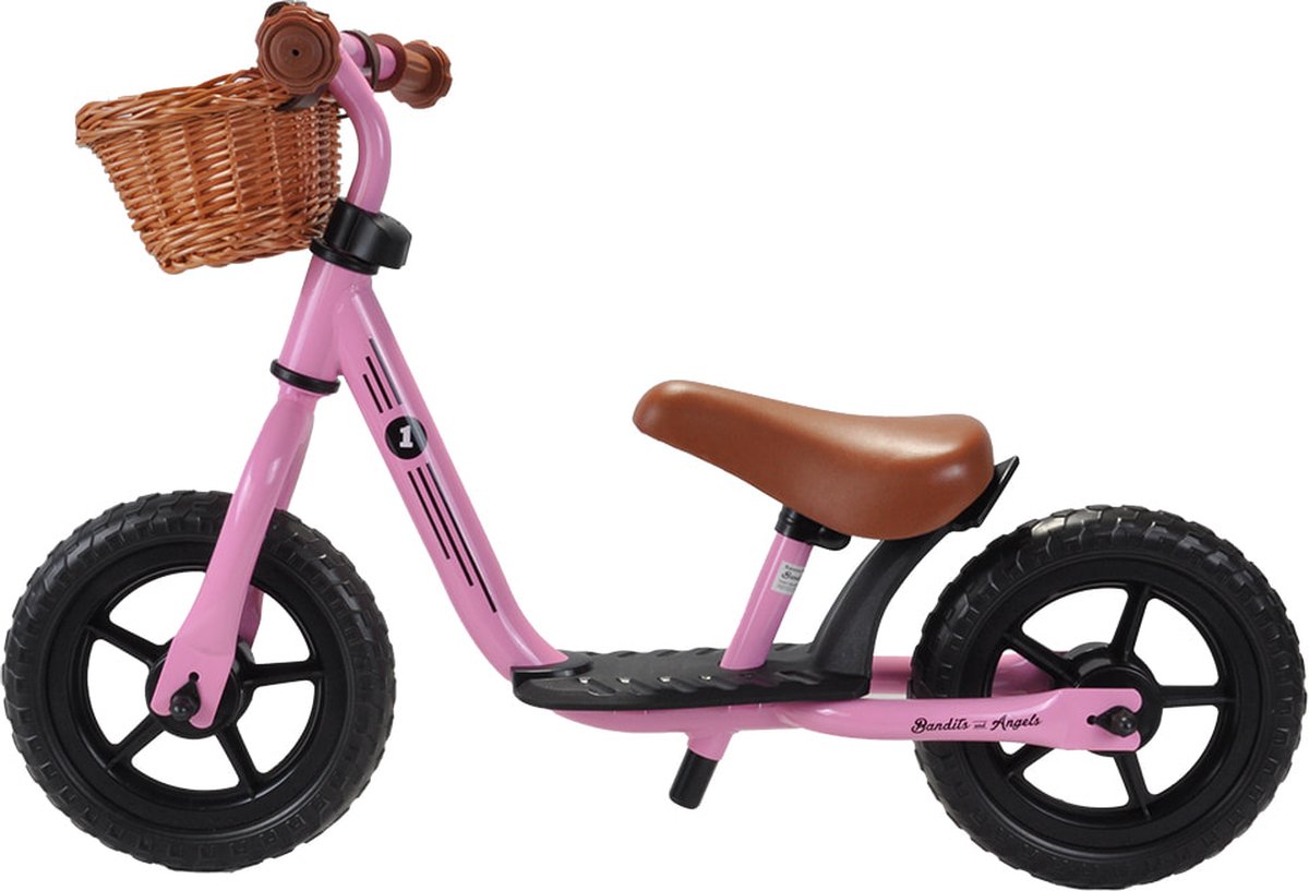 Bandits & Angels Metalen Loopfiets Met Mandje Starter Roze met Voetenplank vanaf 2 Jaar - Limited Edition - Roze Loop Fiets - Verstelbaar Zadel 29 tot 39 cm - Voor Jongens en Meisjes - Compact en Veilig - Lage Instap met Voetenplank — afbeelding 7
