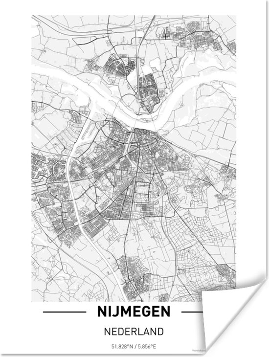 Poster Kaart - Nijmegen - Zwart - Wit