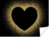 Poster Gouden hart op een zwarte achtergrond - 40x30 cm