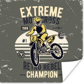 Poster Motorfiets - Man - Retro - Geel - 50x50 cm - Vaderdag cadeau - Geschenk - Cadeautje voor hem - Tip - Mannen