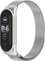 Milanees bandje met case - geschikt voor Xiaomi Mi Band 3, Mi Band 4 / Mi Band 5 - zilver