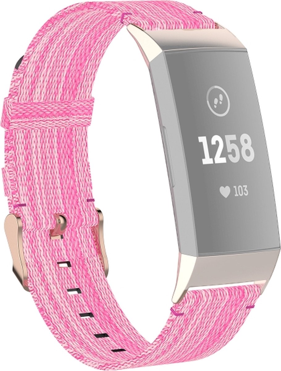 Nylon bandje - geschikt voor Fitbit Charge 3 / Charge 4 - lichtroze