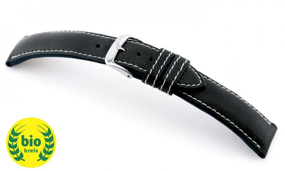 Horlogeband Weilheim Zwart - Leer - 22mm