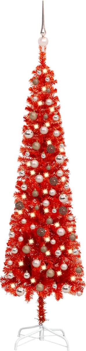 VidaLife Kerstboom met LED's en kerstballen smal 180 cm rood