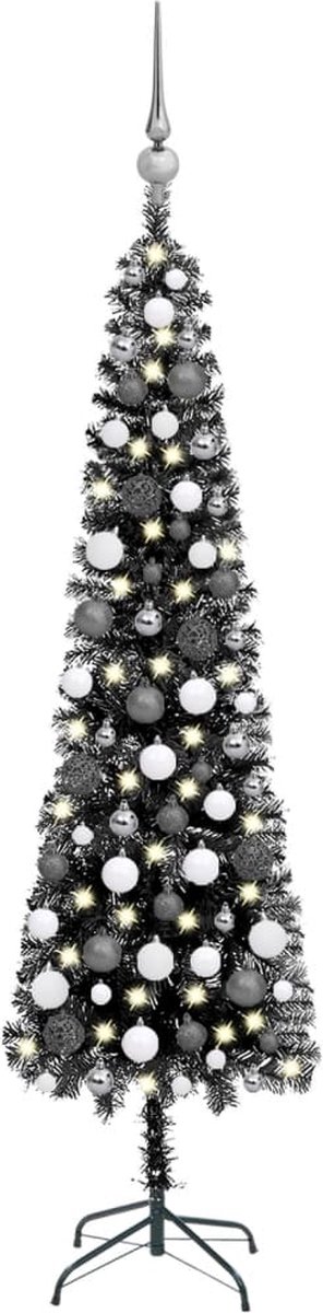 VidaLife Kerstboom met LED's en kerstballen smal 120 cm zwart