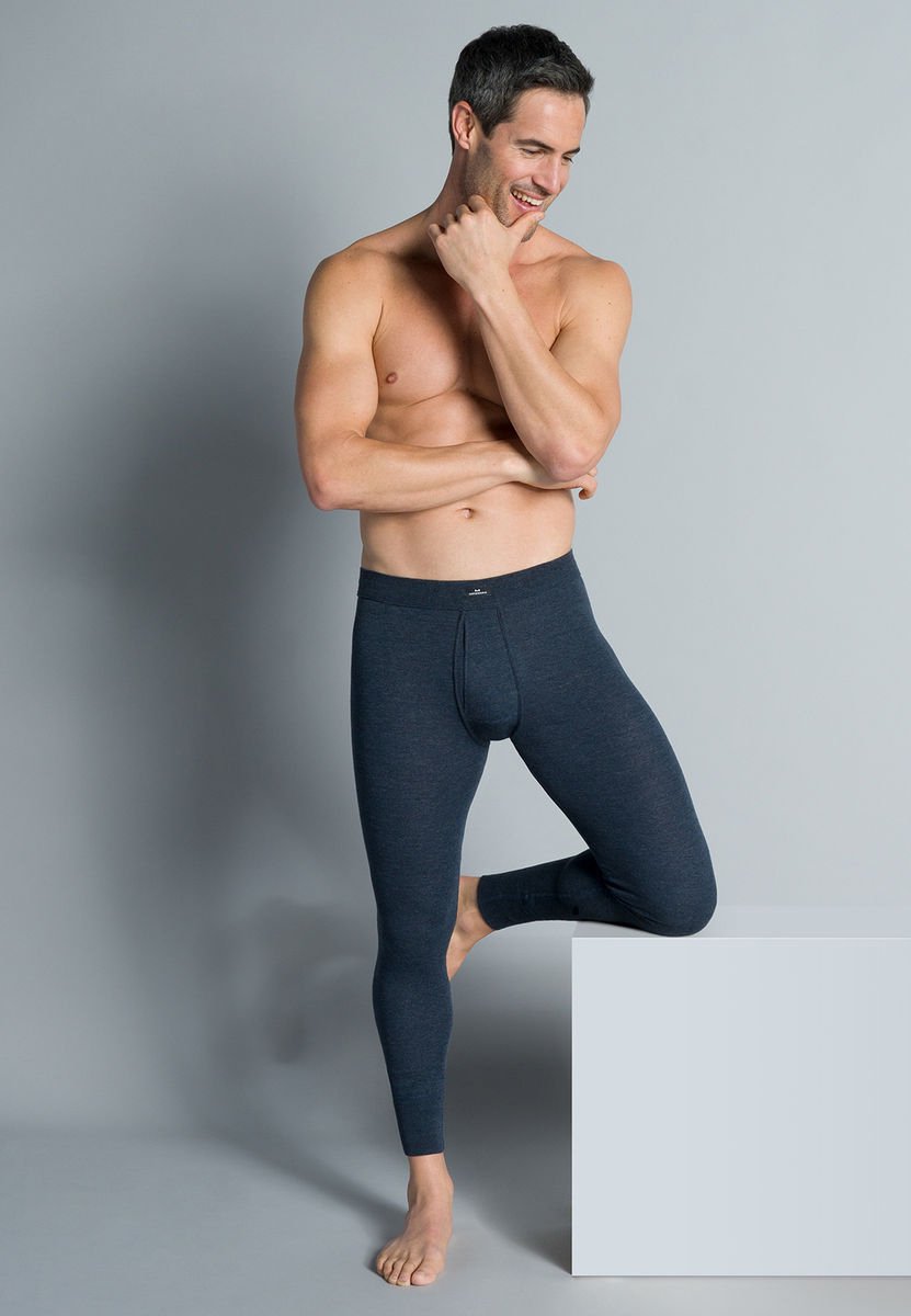 Gotzburg heren lange onderbroek met gulp (1-pack) - middenblauw gestreept - Maat: L