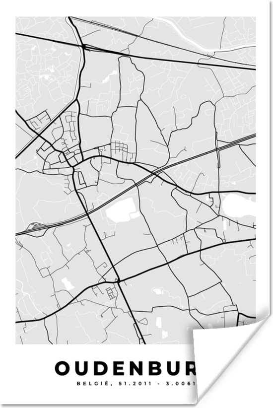 Poster Stadskaart – Zwart Wit - Kaart – Oudenburg – België ...