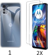 Casemania Hoesje Geschikt voor Motorola Moto E32 & E32S Transparant & 2X Glazen Screenprotector - Siliconen Back Cover