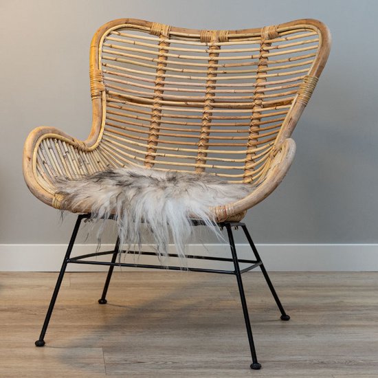 WOOOL® Schapenvacht Chairpad - IJslands Wit Zwart (38x38cm) VIERKANT - Stoelkussen - 100% Echt - Eenzijdig