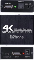 DrPhone ARC4 HDMI Audio Extractor 4K@60HZ - HDMI naar HDMI met Optical TOSLINK SPDIF + 5.1/2CH + 3.5mm Audio Converter - HDMI 2.0 / HDCP 2.2 /HDR10 - Zwart