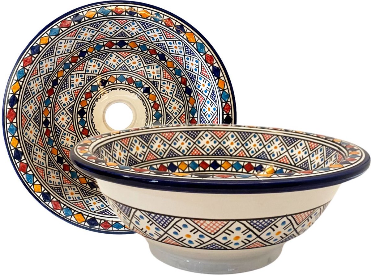 Marokkaanse keramische wastafel waskom kleurrijke Ø 33,5 cm rond