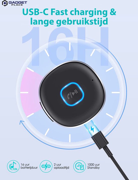 Gadgetplace Bluetooth Receiver Incl. 3.5MM AUX - BT 5.0 - Bluetooth Ontvanger - Handsfree Bellen - Bluetooth Audio Receiver - Bluetooth via AUX van Gadgetplace — afbeelding 3