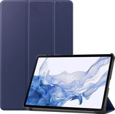 Hoes Geschikt voor Samsung Galaxy Tab S8 Ultra Hoes Book Case Hoesje Trifold Cover - Hoesje Geschikt voor Samsung Tab S8 Ultra Hoesje Bookcase - Donkerblauw