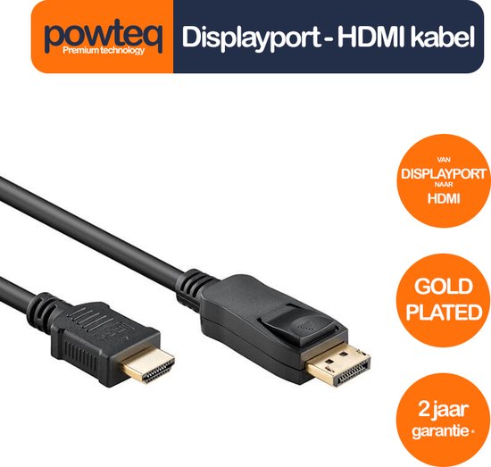 Powteq - 1 meter premium Displayport naar HDMI kabel - Gold-plated | bol