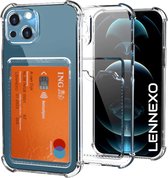Lennexo Hoesje Met Pashouder Geschikt Voor iPhone 12 Mini - Transparant Siliconen Hoesje - Shockproof Case