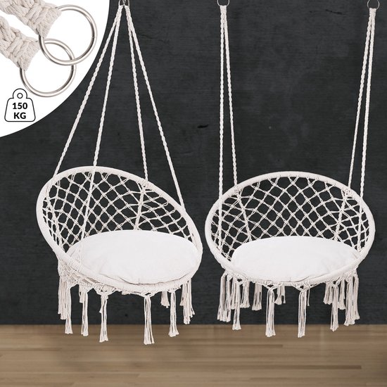 Detex Hangstoel - 2 Kussens Belastbaar tot 150kg 80x60x140cm - Crème