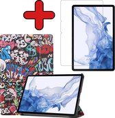 Hoes Geschikt voor Samsung Galaxy Tab S8 Hoes Book Case Hoesje Trifold Cover Met Screenprotector - Hoesje Geschikt voor Samsung Tab S8 Hoesje Bookcase - Graffity
