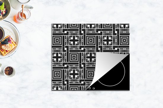 KitchenYeah® Inductie beschermer 57.6x51.6 cm - Geometrie - Patroon - Zwart - Kookplaataccessoires - Afdekplaat voor kookplaat - Inductiebeschermer - Inductiemat - Inductieplaat mat